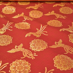 金色錦緞花朵圖案和鳳凰紅（6130-2AM2）☆布料寬度約33公分x長度50公分☆可連續切割 第1張的照片