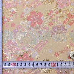 金色錦緞布料，櫻花和紫藤格子，奶油色☆布料寬度約33公分x長度50公分☆可連續切割（6795-EK4） 第2張的照片