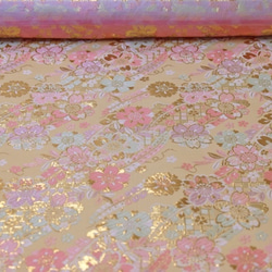 金色錦緞布料，櫻花和紫藤格子，奶油色☆布料寬度約33公分x長度50公分☆可連續切割（6795-EK4） 第8張的照片