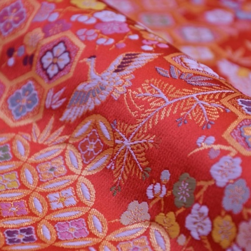金襴 生地 布 祥慶鶴 赤（6438-2A2） 生地 Oriet Kyoto 通販