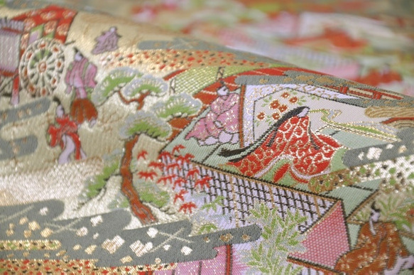 金襴 生地 布 平安絵巻 クリーム/金 ☆生地幅約33cm×長さ50cm
