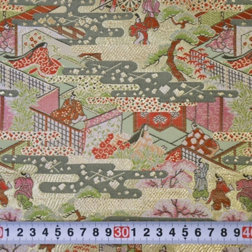 金襴 生地 布 平安絵巻 クリーム/金 ☆生地幅約33cm×長さ50cm