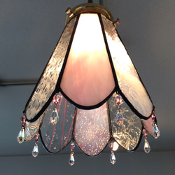 ステンドグラス ペンダントライト ピンク系 草花 サクラ模様 特大サイズ53cm ピンク・青系】ステンドグラスミニペンダントライト花型｜吊下げ