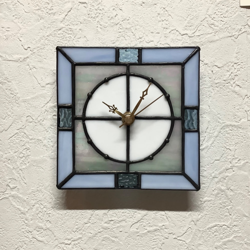 f757-37 ステンドグラス ランプ付置き時計 f757-37 ステンドグラス