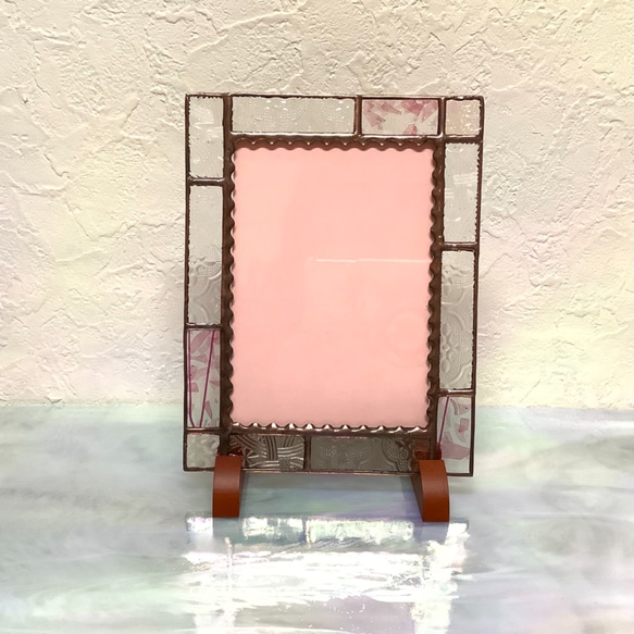 ステンドグラス写真立て☆ピンク&クリア【１点もの】 2枚目の画像