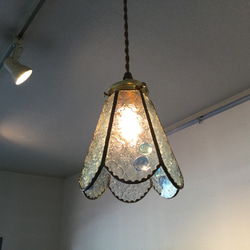 【ラスト1台】フローラガラスのペンダントランプ☆彡アクアブルー(シェードと灯具のセット) 2枚目の画像