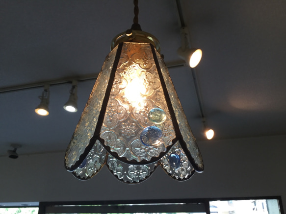 【ラスト1台】フローラガラスのペンダントランプ☆彡アクアブルー(シェードと灯具のセット) 3枚目の画像