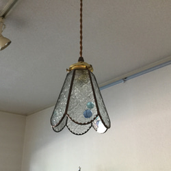 【ラスト1台】フローラガラスのペンダントランプ☆彡アクアブルー(シェードと灯具のセット) 5枚目の画像