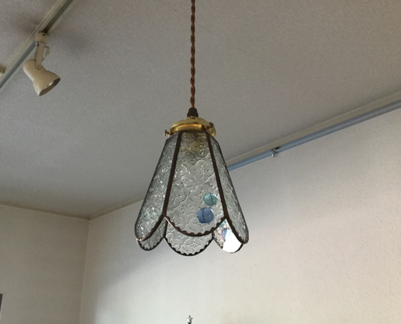 【ラスト1台】フローラガラスのペンダントランプ☆彡アクアブルー(シェードと灯具のセット) 5枚目の画像