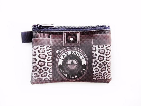 |私はPARTY AM |手作りキャンバス革財布 - ヒョウの一眼レフカメラ[貼り付けMaijiuブランドバッジやトラベルカード 1枚目の画像