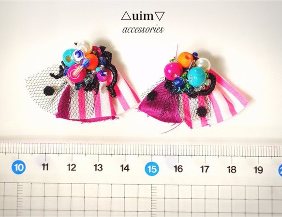 ◆stripe×beads◆イヤリング 3枚目の画像