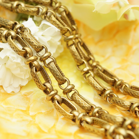 ヴィンテージ 極太チェック柄装飾チェーン（20cm単位）真鍮製 金具