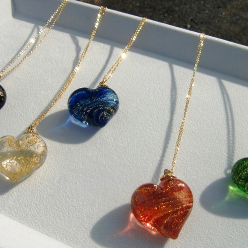 ヴェネツィアンハートネックレス（クリアゴールド色）ガラス