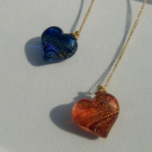 ヴェネツィアンハートネックレス（クリアゴールド色）ガラス