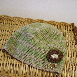 コットンの糸で編んだ、ボーダーニット帽 2枚目の画像