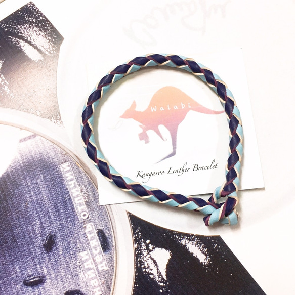 Walabi 澳洲袋鼠皮革 Kangaroo Leather 真皮 •  皮繩 •  編織 • 皮手環   藍紫 第2張的照片