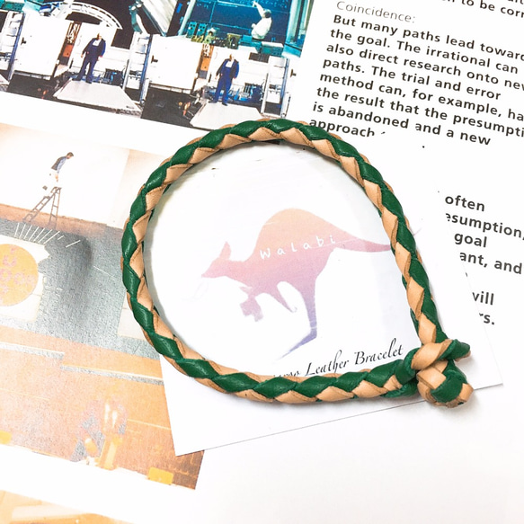 Walabi 澳洲袋鼠皮革  Kangaroo Leather 真皮 •  皮繩 •  編織 • 皮手環 翡翠裸 第2張的照片