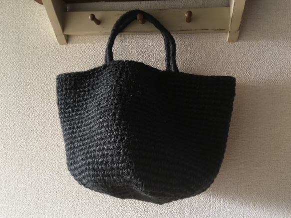 ＋＋受注製作＋＋ シンプル ブラック 麻ひも かごバッグ