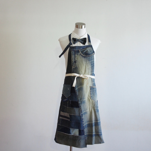 a-193 パッチワークデニムエプロン エプロン C d c『デニット工房