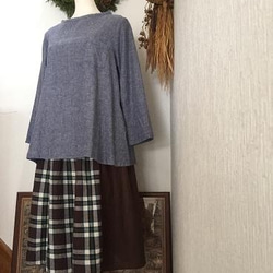 リネン＋表起毛素材のウエストゴム　パッチスカート　Ｍ～Ｌ 2枚目の画像