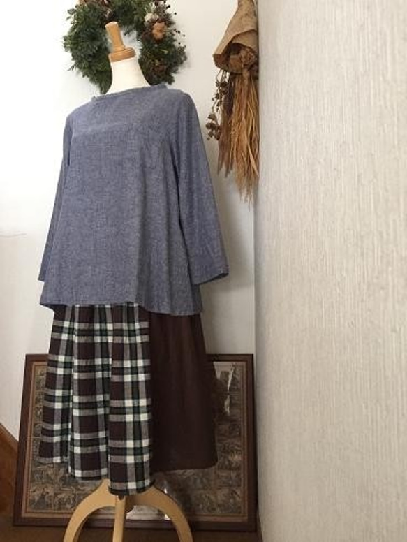 リネン＋表起毛素材のウエストゴム　パッチスカート　Ｍ～Ｌ 2枚目の画像