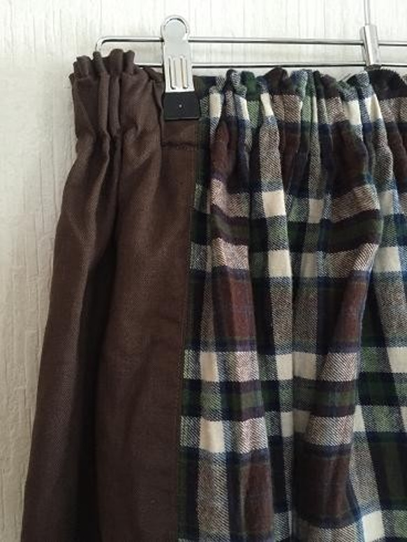 リネン＋表起毛素材のウエストゴム　パッチスカート　Ｍ～Ｌ 3枚目の画像