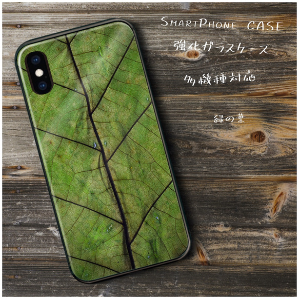 ガラスケース【 緑の葉】スマホケース TPU 絵画 iPhone8 iPhone11 11pro iPhoneSE2 1枚目の画像