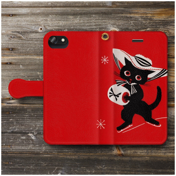 ヴィンテージ ポストカード 黒猫】スマホケース手帳型 全機種対応 名画 