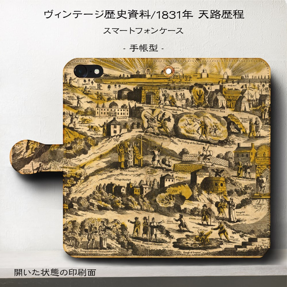 iPhone11/ヴィンテージ世界地図『1831年天路歴程』スマホケース手帳型/iphone8/Ⅹ 2枚目の画像