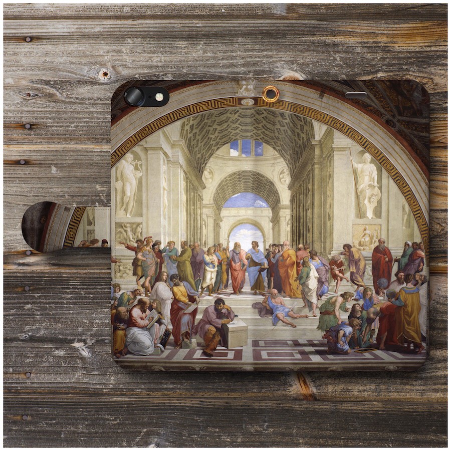 名画『ラファエロ アテナイの学堂』スマホケース手帳型 全機種対応 iPhoneXS XS GALAXY AQUOS        Ω