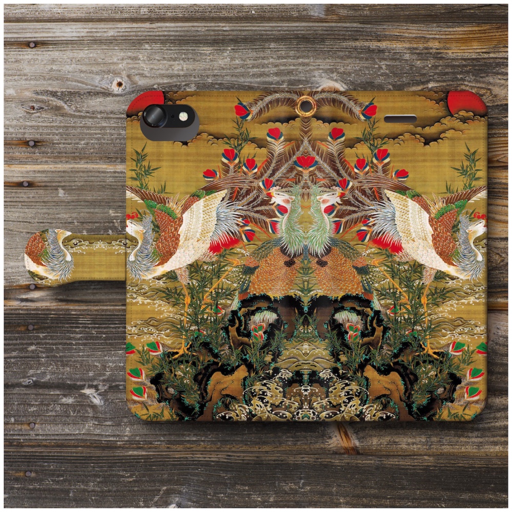 【伊藤若冲 旭日鳳凰図】スマホケース手帳型 全機種対応 絵画 名画 人気 プレゼント かわいい iPhoneXR        Ω