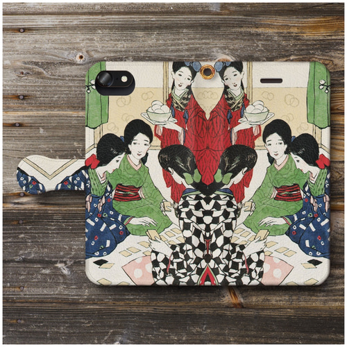 竹久夢二 かるた会】スマホケース手帳型 全機種対応 絵画 人気