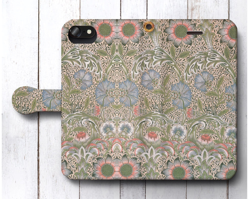 ウィリアム モリス 麦なでしこ】スマホケース手帳型 全機種対応 絵画