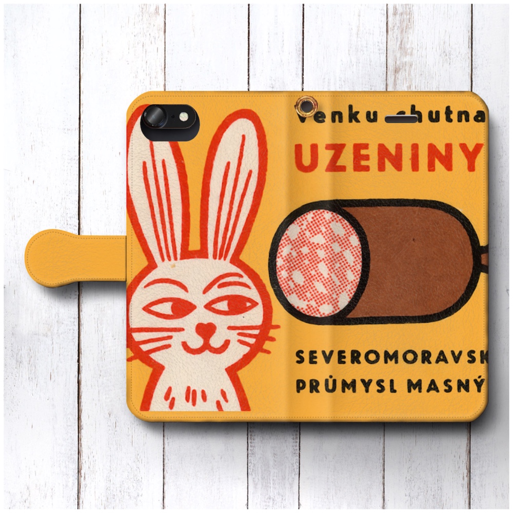 【アンティークマッチラベル 北欧デザイン うさぎ 骨つ】スマホケース手帳型 全機種対応 絵画 かわいい iPhoneXR        Ω