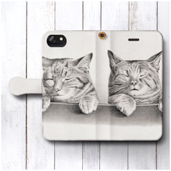 【プリムールEピコット 眠る猫】スマホケース手帳型 全機種対応 絵画 かわいい iPhoneXR 1枚目の画像