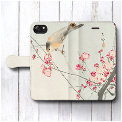 【小原古邨 桜の花の枝とすずめ】スマホケース手帳型 全機種対応 絵画 iPhone11 iPhoneXR Galaxy 2枚目の画像