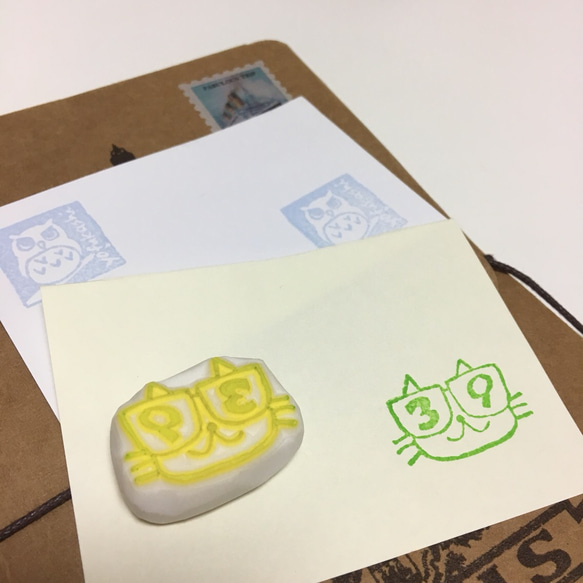 【送料込み】サンキュー39ねこ消しゴムはんこ/thankyou/ありがとう/手紙/メモ 2枚目の画像