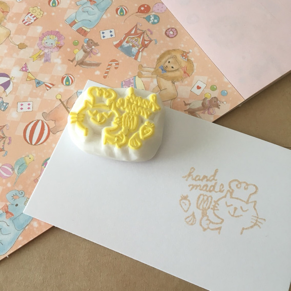 【送料無料】ハンドメイドねこコックはんこ/handmade/猫/ラッピング/手作り/販売/消しゴムはんこ/かわいい 1枚目の画像