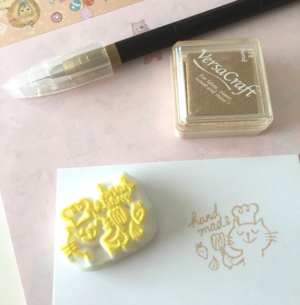 【送料無料】ハンドメイドねこコックはんこ/handmade/猫/ラッピング/手作り/販売/消しゴムはんこ/かわいい 3枚目の画像