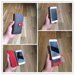 iPhone6/6S/7/8用 バイカラーレザーケース グレー×レッド 3枚目の画像