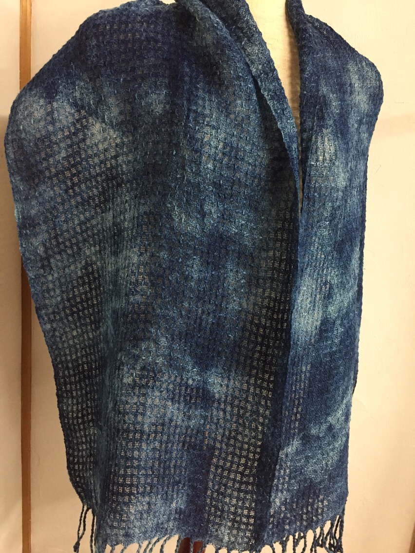 手織りストール 本藍染め ヘンプ100％  SH-005