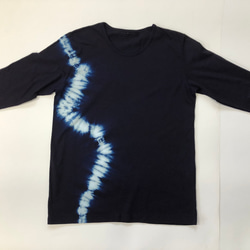 本藍染め　綿ニットTシャツ　７分袖（Ｆ）T-003 2枚目の画像
