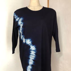 本藍染め　綿ニットTシャツ　７分袖（Ｆ）T-003 4枚目の画像