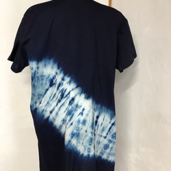 本藍染め　綿ニットTシャツ　半袖（３Ｌ）スリット入りT-009 2枚目の画像