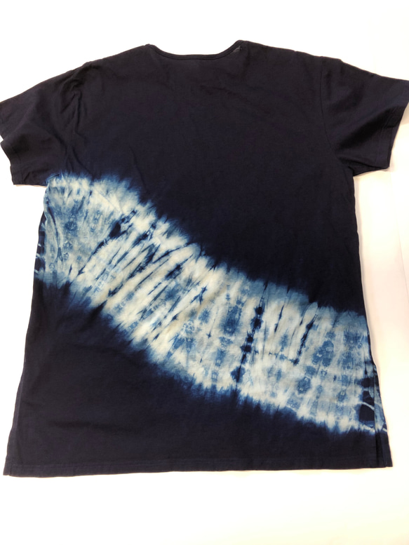 本藍染め　綿ニットTシャツ　半袖（３Ｌ）スリット入りT-009 4枚目の画像