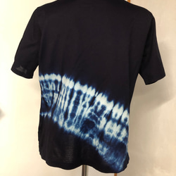 本藍染め　綿ニットTシャツ　ボートネック　半袖（Ｆ）スリット入り T-011 3枚目の画像