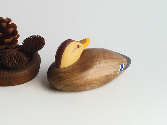 【ミニデコイ】マガモ メス （★台付き） mini decoy / wood animal 4枚目の画像