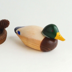ミニデコイ マガモ オス(★台付き) mini decoy / wooden mallard duck 3枚目の画像