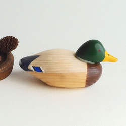 ミニデコイ マガモ オス(★台付き) mini decoy / wooden mallard duck 4枚目の画像