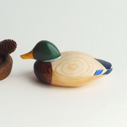 ミニデコイ マガモ オス(★台付き) mini decoy / wooden mallard duck 6枚目の画像